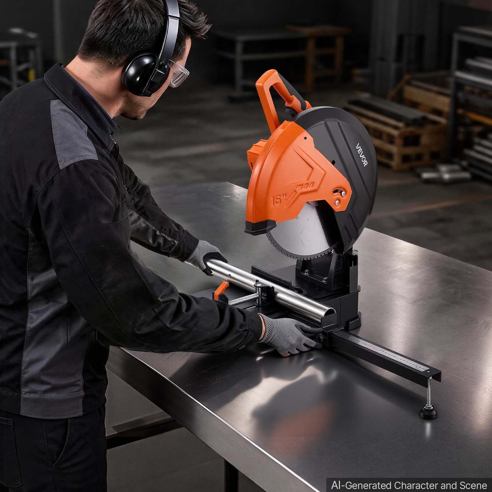 16-Inch 3000W Cold Cut Chop Saw – Metal Cutting Saw with 96-Tooth Blade, -45° to 45° Miter Adjustment