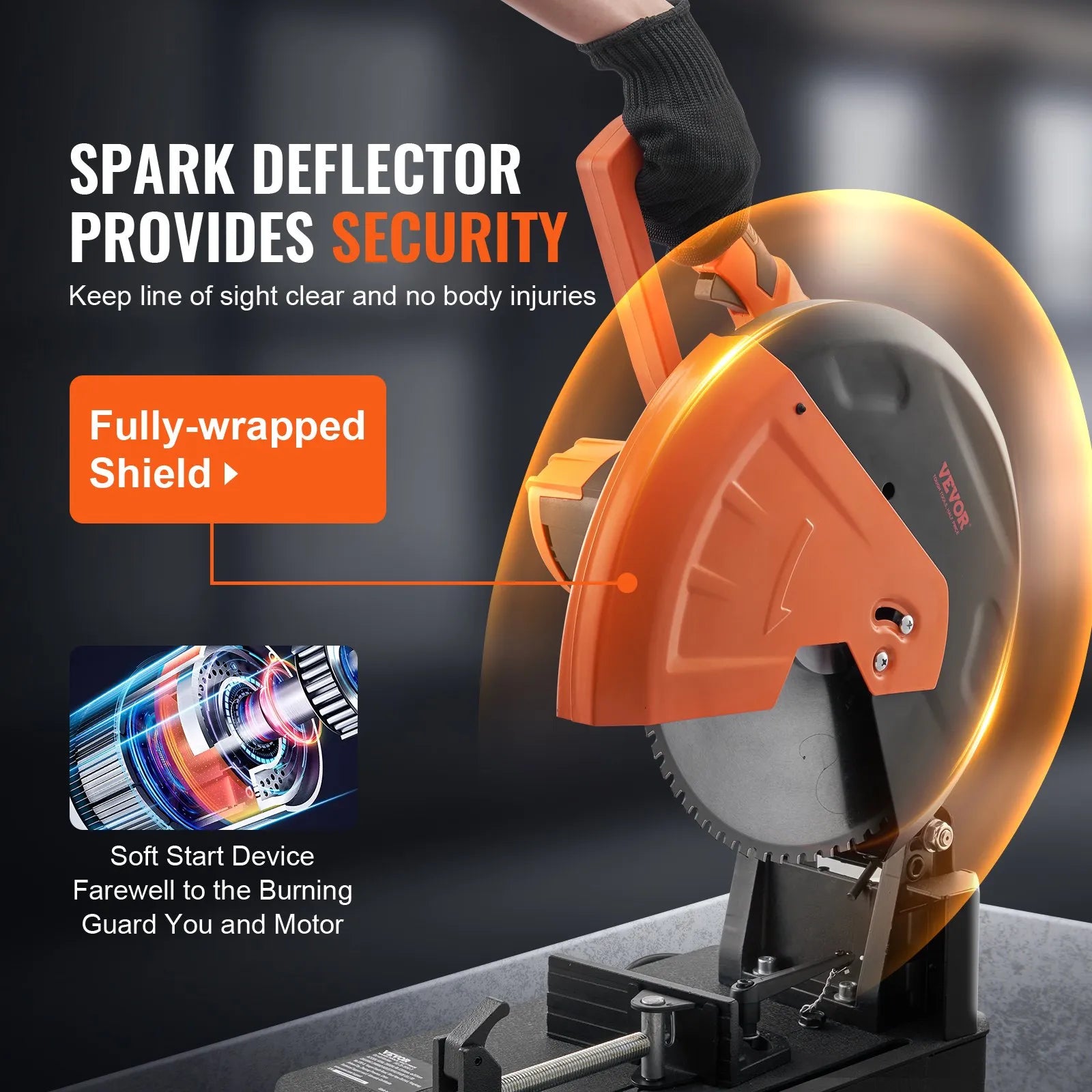 VEVOR Chop Saw, 14"/355mm Blade Diameter Cut Off Saw, 2800W 1200RPM Steel Cutting Machine, 0-45° Adjustable Dry Cut Chop Saw, Miter Saw for Cutting Metal Cold Cut Saw for Steel/Rebar/Iron/Aluminum