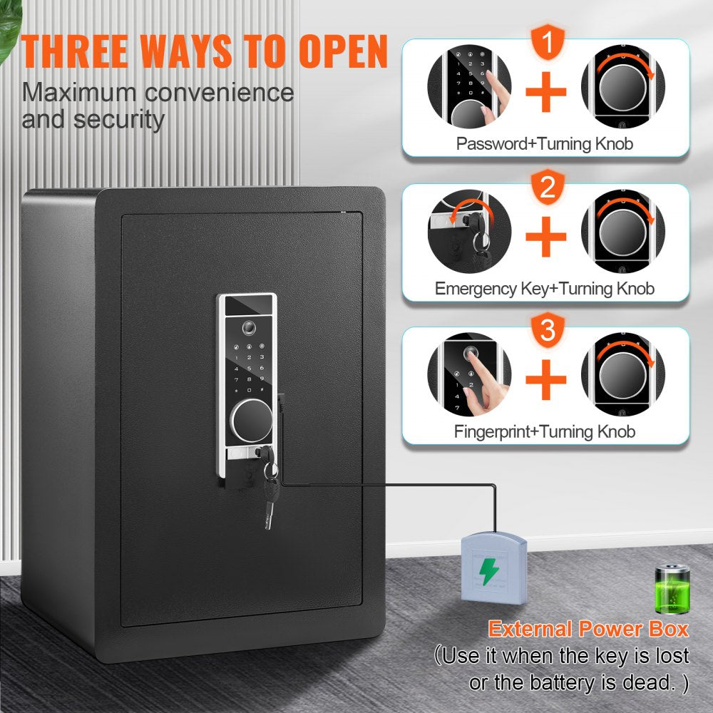 VEVOR Safe, 2.2 Cubic Feet Home Safe, Steel Security Safe with Fingerprint, Digital Keypad and 2 Keys, Cabinet Safe with Large Fire-proof Bag, Protect Cash, Gold, Jewelry, Documents, 15.8x13x23.6 inch 