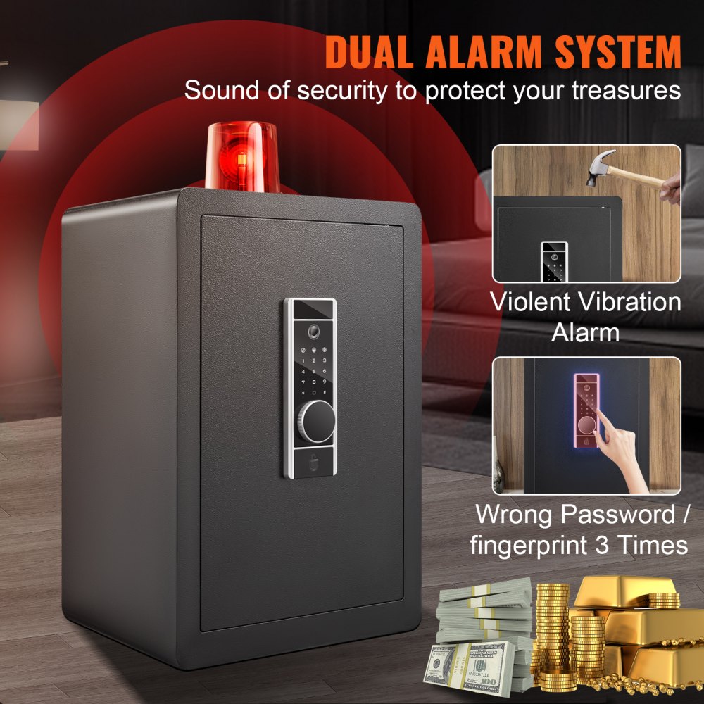 VEVOR Safe, 2.2 Cubic Feet Home Safe, Steel Security Safe with Fingerprint, Digital Keypad and 2 Keys, Cabinet Safe with Large Fire-proof Bag, Protect Cash, Gold, Jewelry, Documents, 15.8x13x23.6 inch 