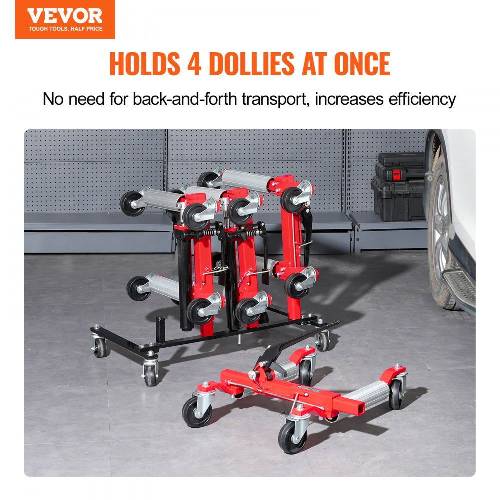 VEVOR Car Dolly Rack Hydraulic Trolley Jack Stand Organizer 4-Dolly Capacity 