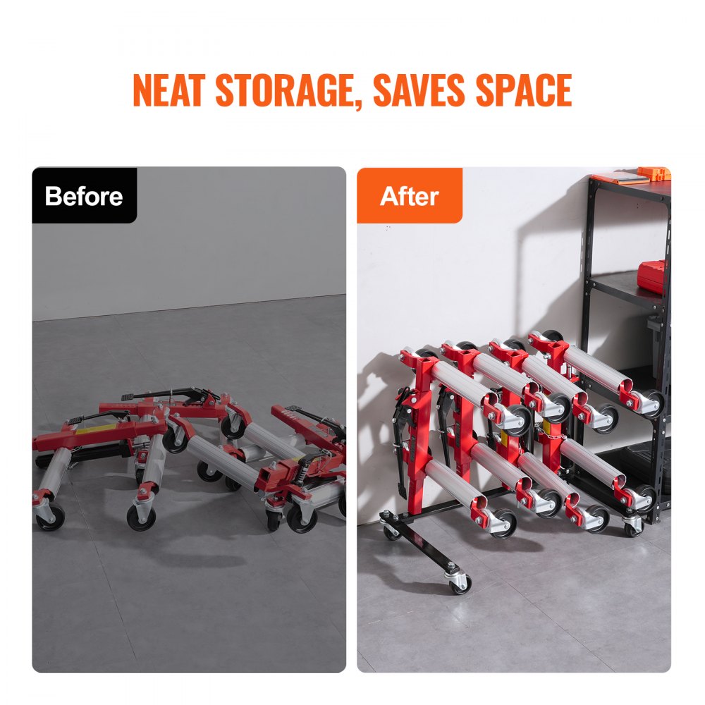 VEVOR Car Dolly Rack Hydraulic Trolley Jack Stand Organizer 4-Dolly Capacity 