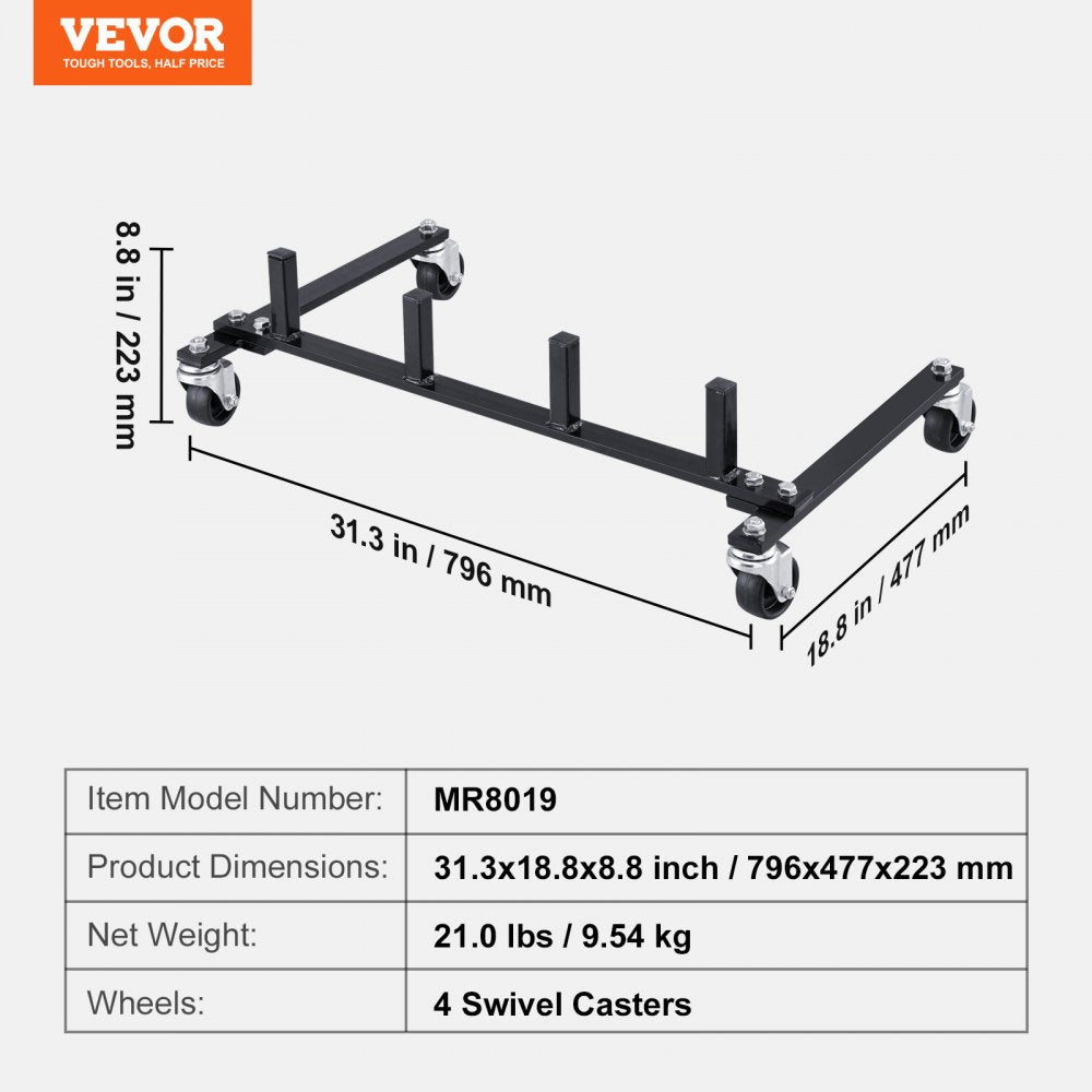 VEVOR Car Dolly Rack Hydraulic Trolley Jack Stand Organizer 4-Dolly Capacity 