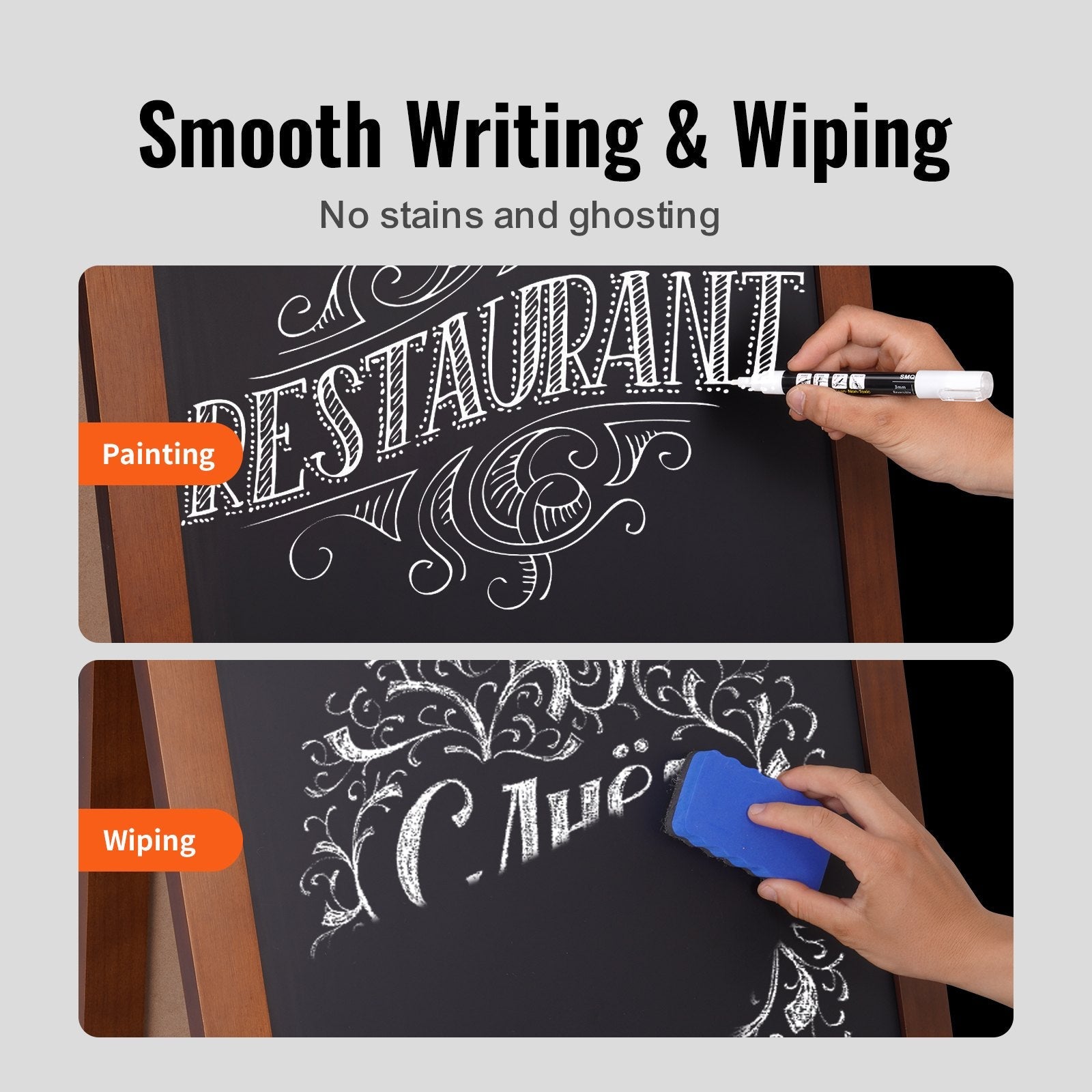 VEOVR A Frame Chalkboard Sign, 20"x40" Double-Sided Sidewalk Signs, Freestanding Vintage Wooden Chalk Board with Chalks & Magnetic Eraser, Rustic Brown Outdoor Sandwich Board For Kitchen Home Wedding 