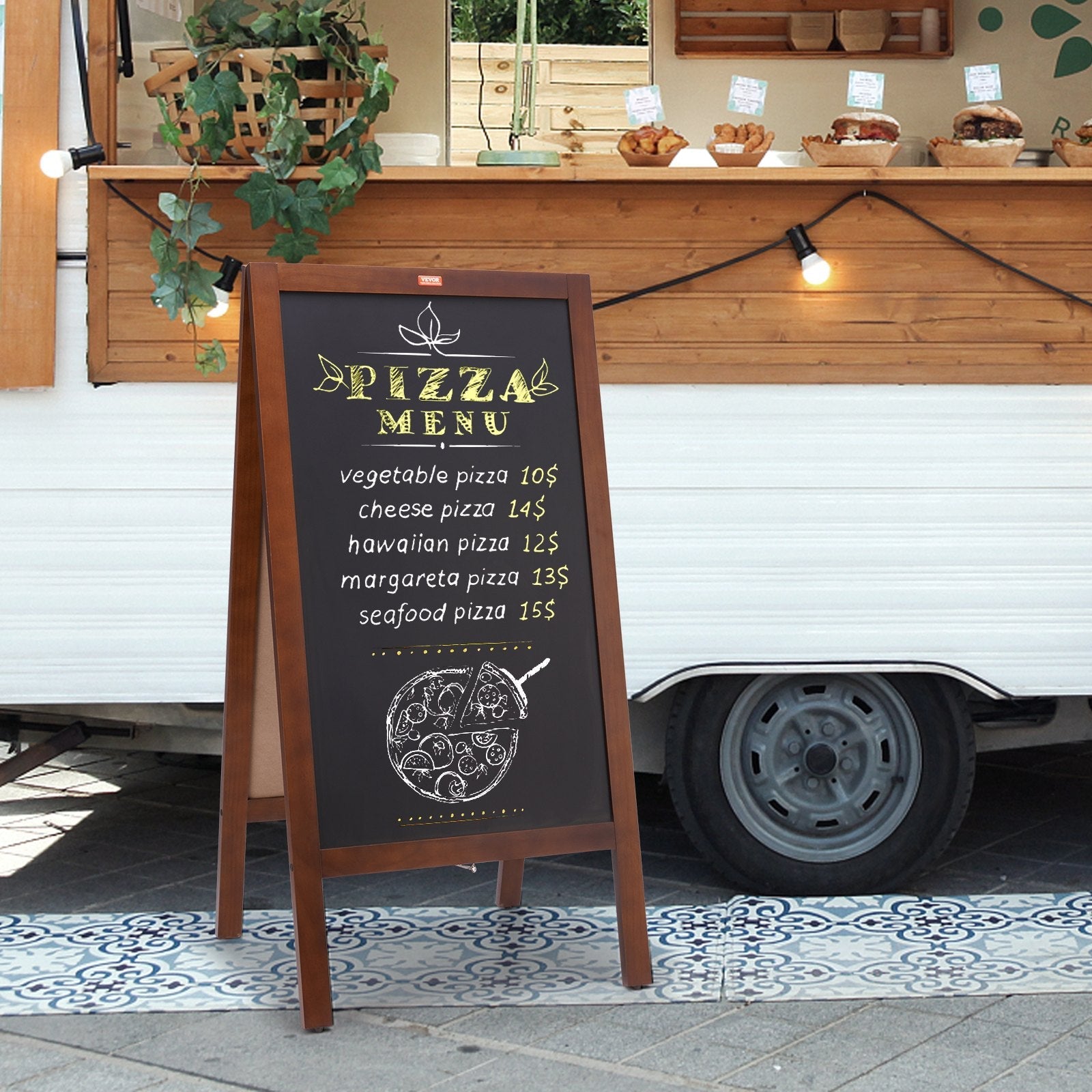 VEOVR A Frame Chalkboard Sign, 20"x40" Double-Sided Sidewalk Signs, Freestanding Vintage Wooden Chalk Board with Chalks & Magnetic Eraser, Rustic Brown Outdoor Sandwich Board For Kitchen Home Wedding 