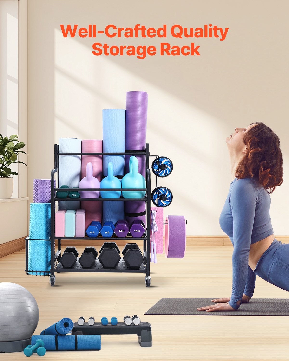 VEVOR Home Gym Workout Equipment Organizer Yoga Mat Storage Weight Rack Dumbbell 
