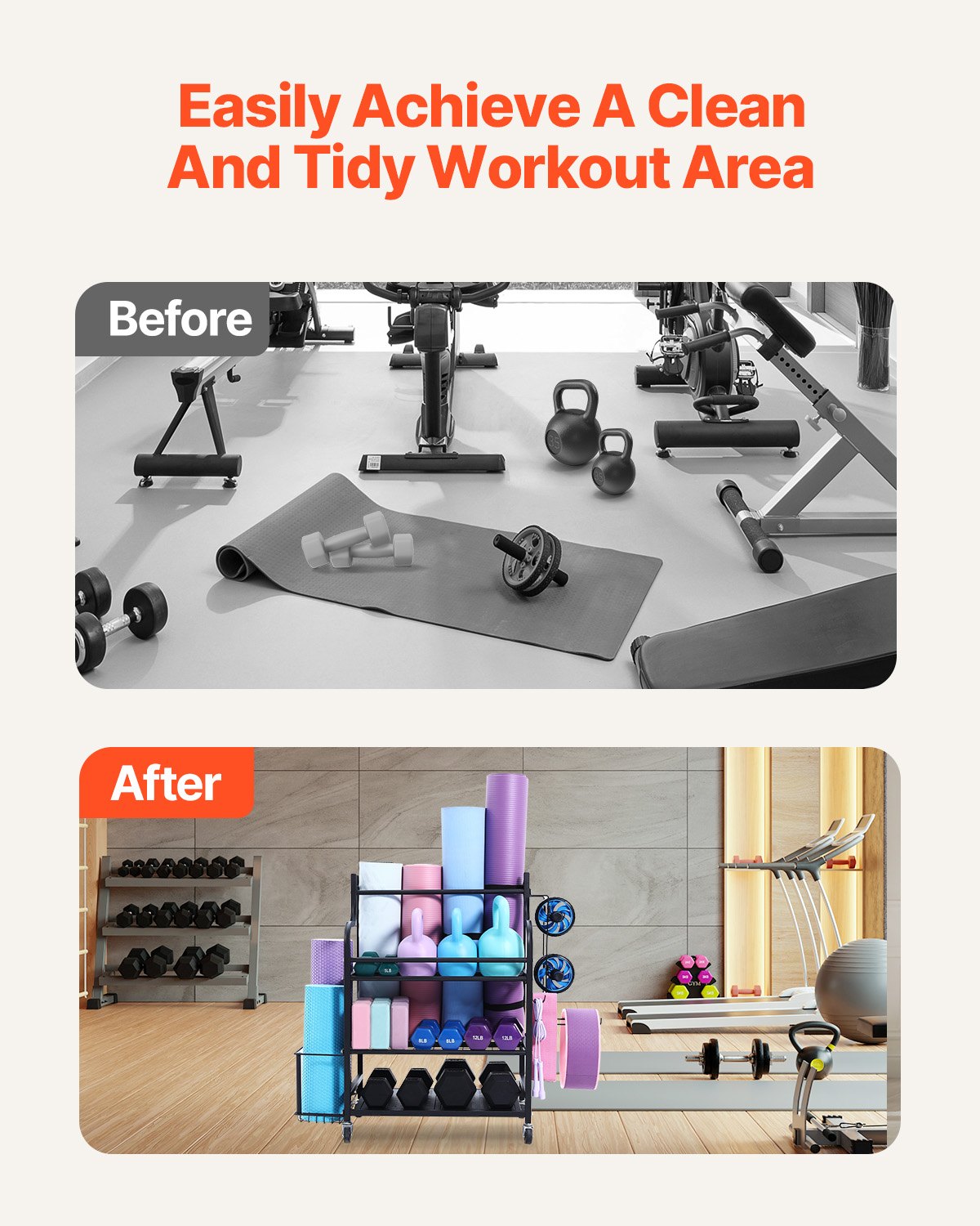 VEVOR Home Gym Workout Equipment Organizer Yoga Mat Storage Weight Rack Dumbbell 