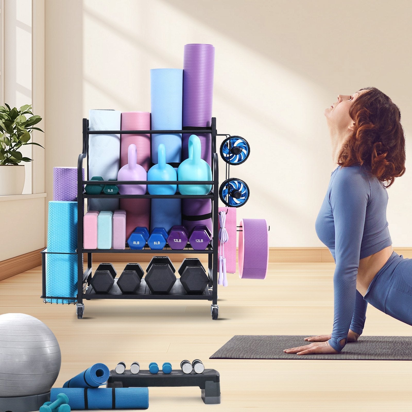 VEVOR Home Gym Workout Equipment Organizer Yoga Mat Storage Weight Rack Dumbbell 