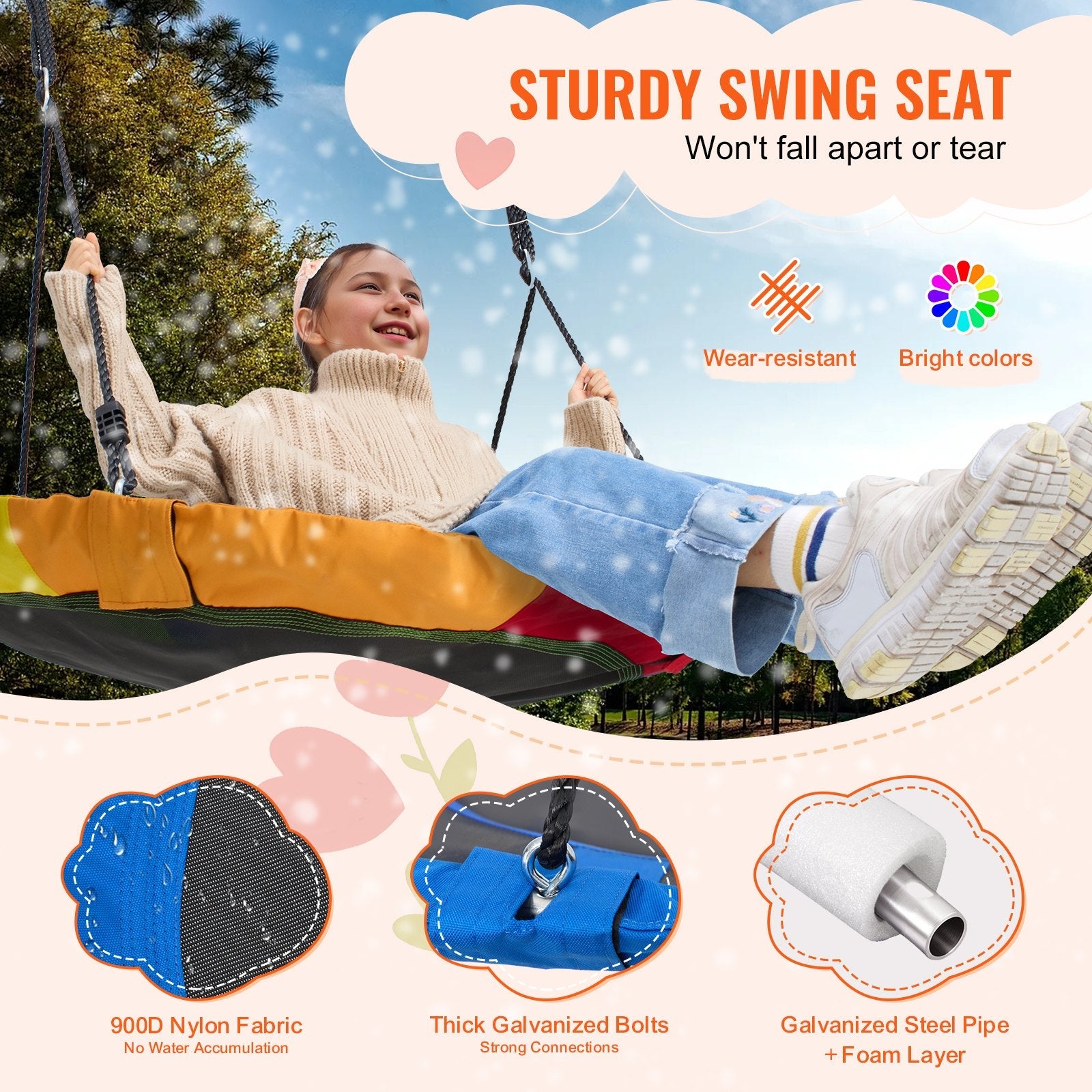 VEVOR Tree Swing 40 In Saucer Swing 750lbs Weight Capacity 900D Oxford Blue 