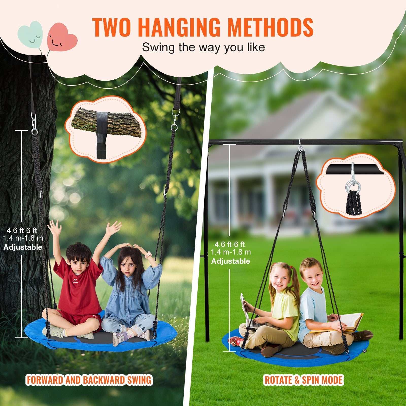 VEVOR Tree Swing 40 In Saucer Swing 750lbs Weight Capacity 900D Oxford Blue 