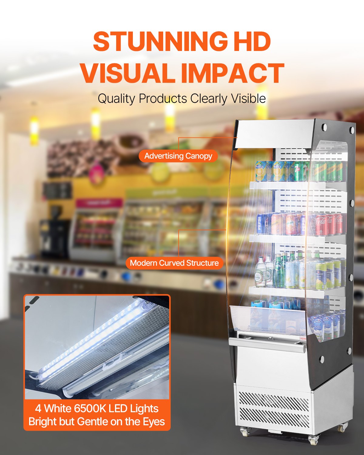 VEVOR Open Air Merchandiser 3-Tier Display Cooler with Air Curtain 7.8cu.ft. 