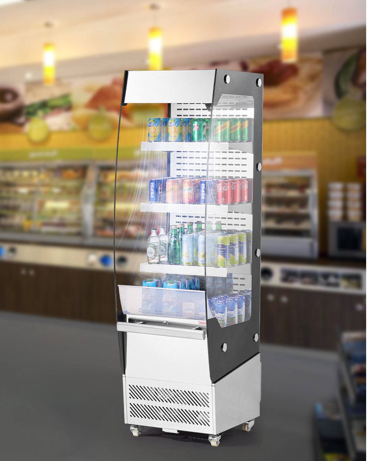 VEVOR Open Air Merchandiser 3-Tier Display Cooler with Air Curtain 7.8cu.ft. 