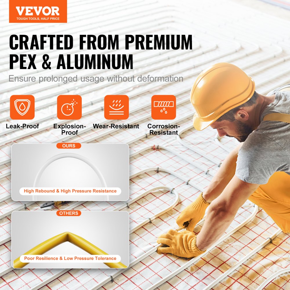 VEVOR PEX-AL-PEX Tube, 656ft, 5/8'' Diameter Aluminum-Plastic Composite Pipe Oxygen Barrier Radiant Floor PEX Pipe, 0.08'' Thickness Radiant Heat Floor Plumbing Inner Aluminum Layer PEX Tubing Pipe 