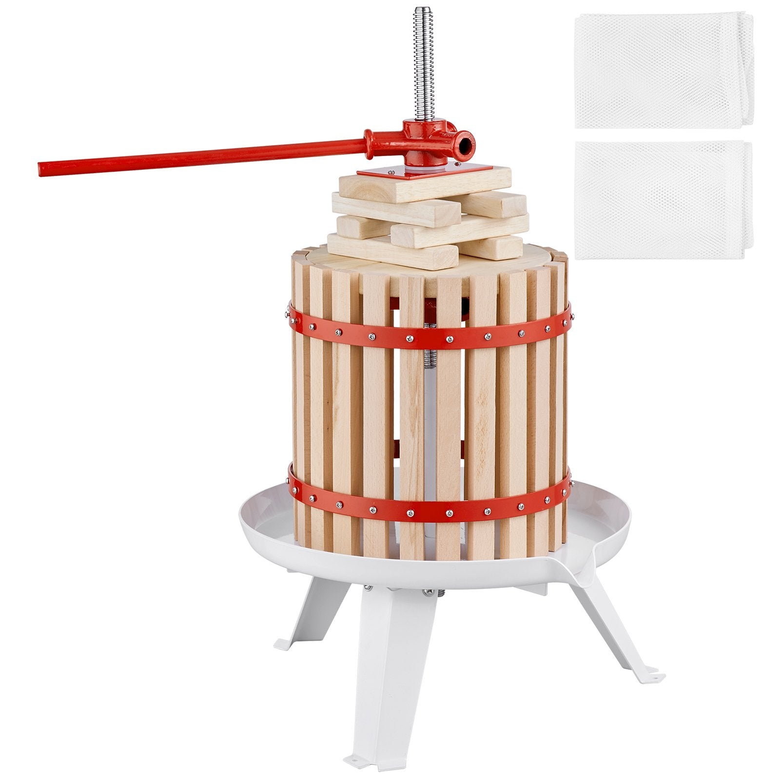 VEVOR Fruit Wine Press, 2.98 Gal/11.3L, Solid Wood Basket with 6 Blocks, Manual Juice Maker, Cider Apple Grape Tincture Vegetables Honey Olive Oil Making Press with Pole Handle Bar for Kitchen, Home 