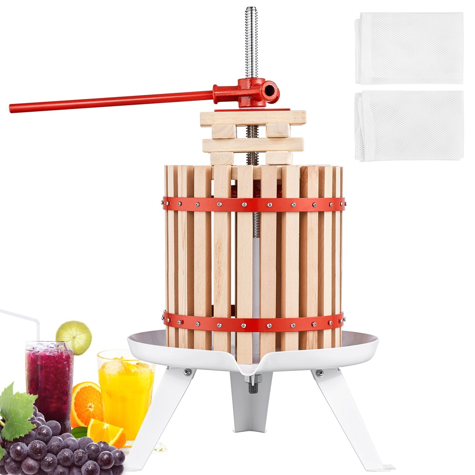 VEVOR Fruit Wine Press, 4.4 Gallon/16.7L, Solid Wood Basket with 8 Blocks, Manual Juice Maker, Cider Apple Grape Tincture Vegetables Honey Olive Oil Making Press with Pole Handle Bar for Kitchen, Home 