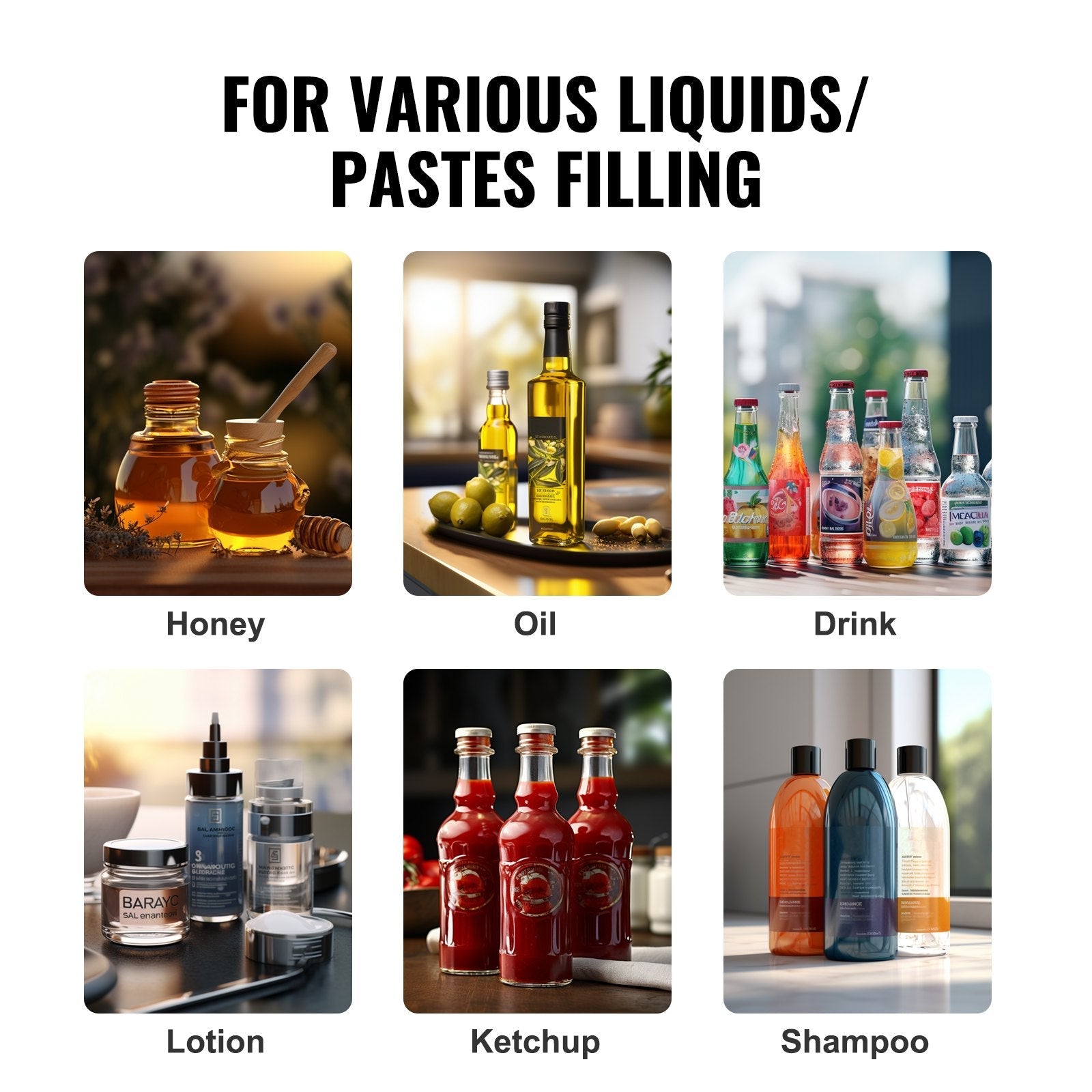 VEVOR Pneumatic Paste Liquid Filling Machine, 5-50ml Bottle Filler, Bottle Filling Machine, Stainless Steel Liquid Filler with Pedal for Milk Water Juice Essential Oil Shampoo Cosmetic Honey Lotion 