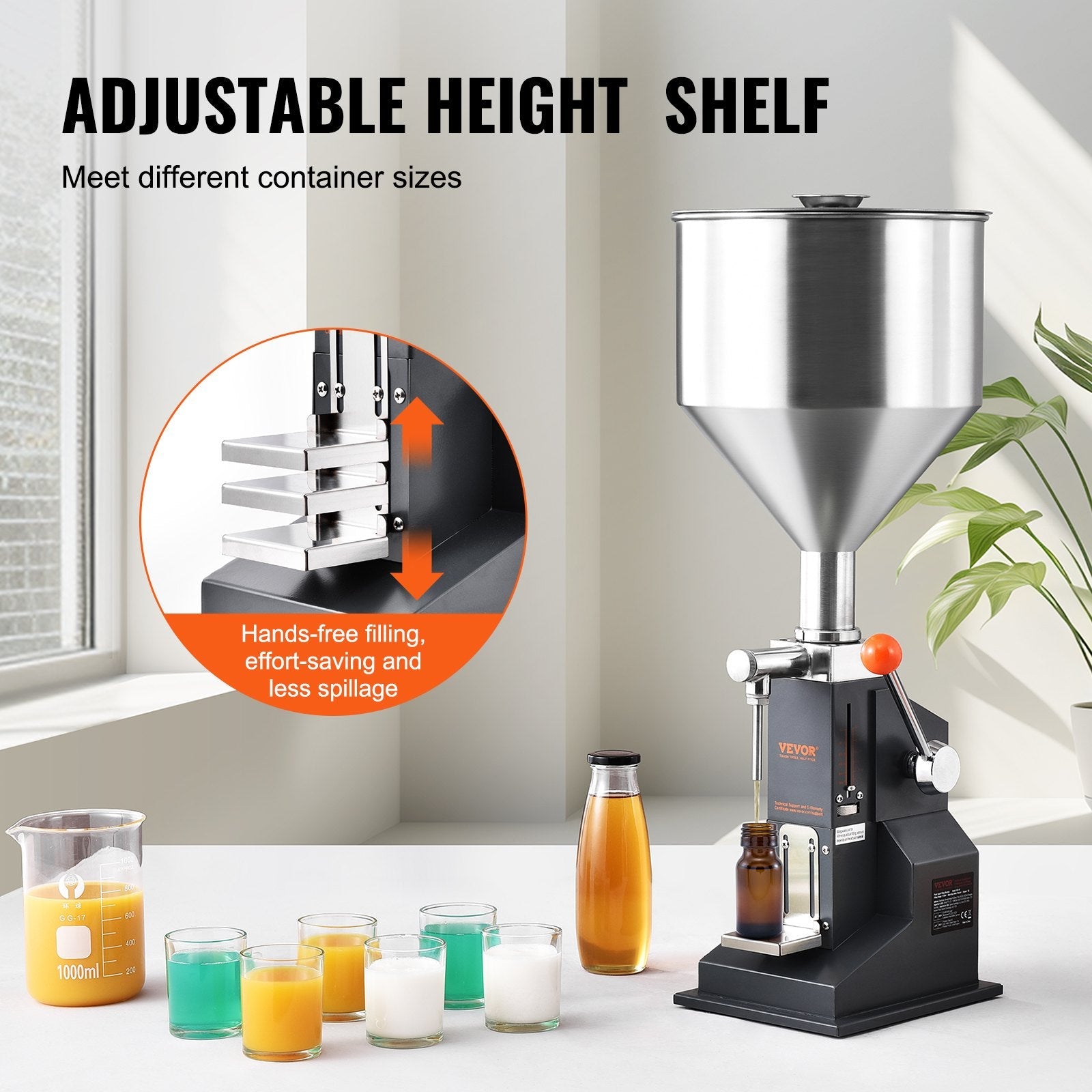 VEVOR Manual Paste Liquid Filling Machine, 5-50ml Bottle Filler, Adjustable Bottle Filling Machine, Stainless Steel Liquid Filler with Hopper for Milk Water Juice Essential Oil Shampoo Cosmetic Honey 