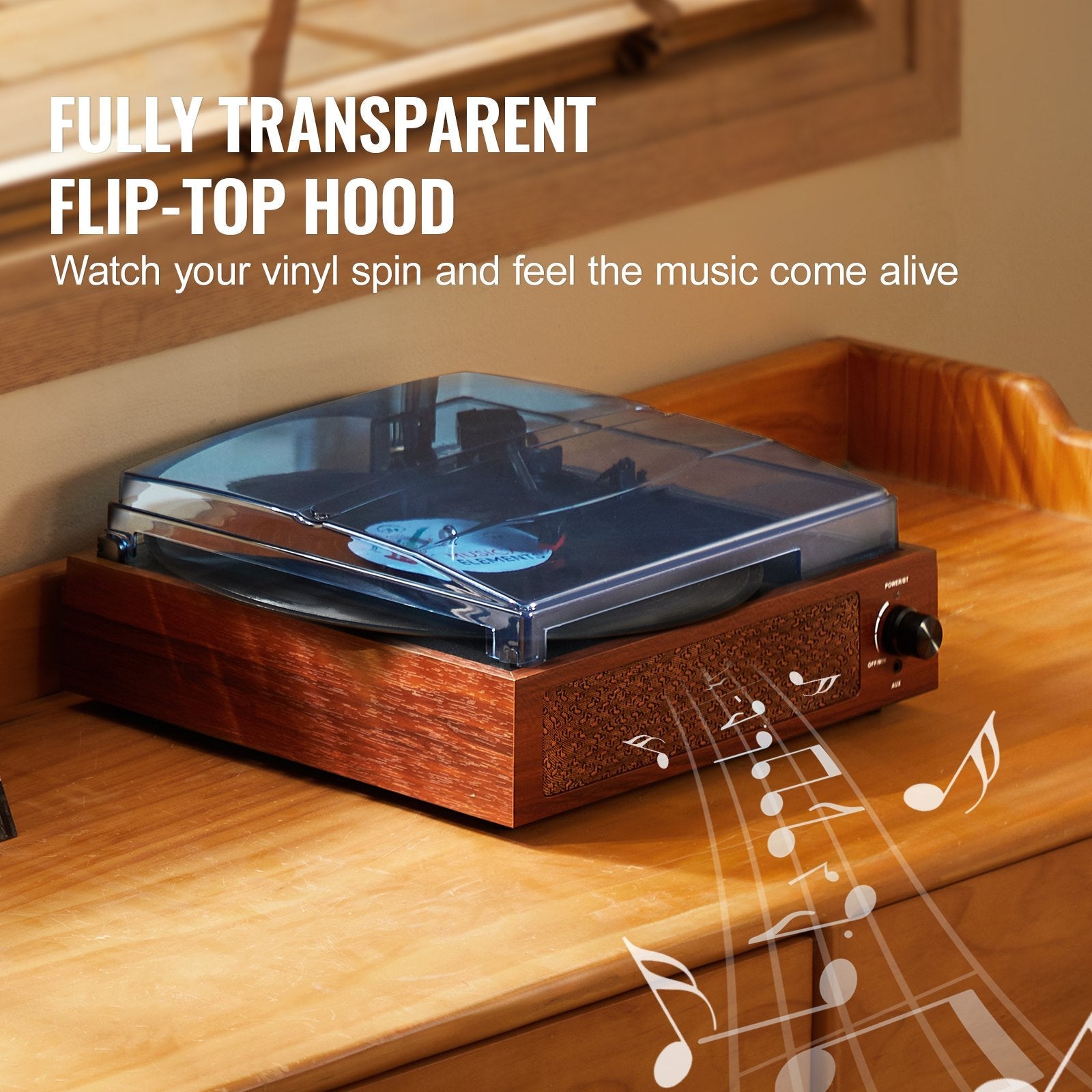 VEVOR Bluetooth Vinyl Record Player 3-Speed Belt Driven Turntable 10W Speakers 