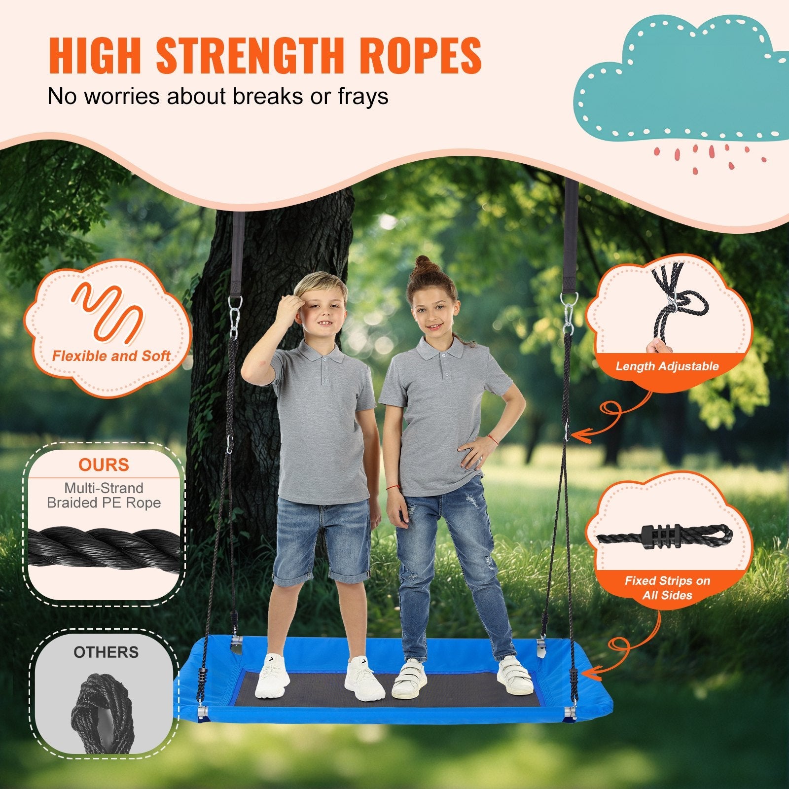 VEVOR Platform Swing 60 Inch Platform Tree Swing for Kids 700lbs Weight Capacity 