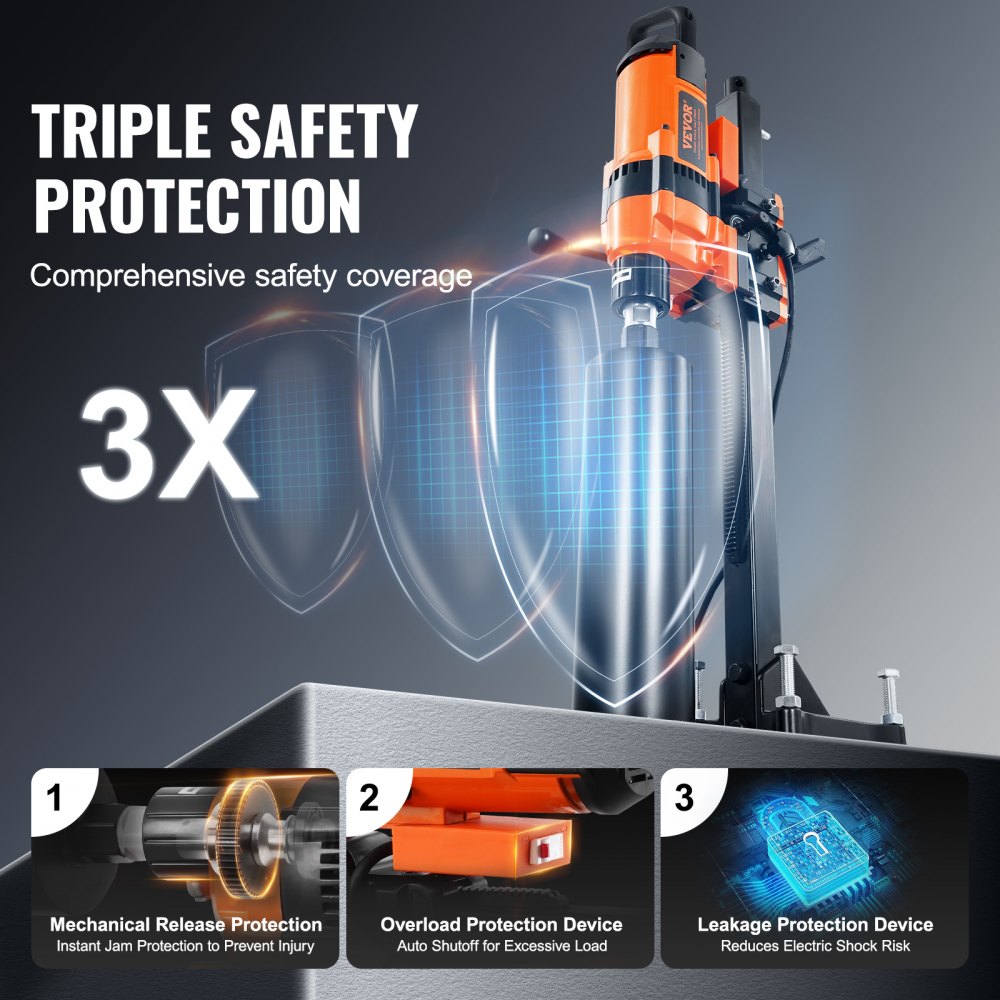 VEVOR Core Drill Machine 0.8-11.8in Dia 3500W Diamond Core Drill Rig with Stand 