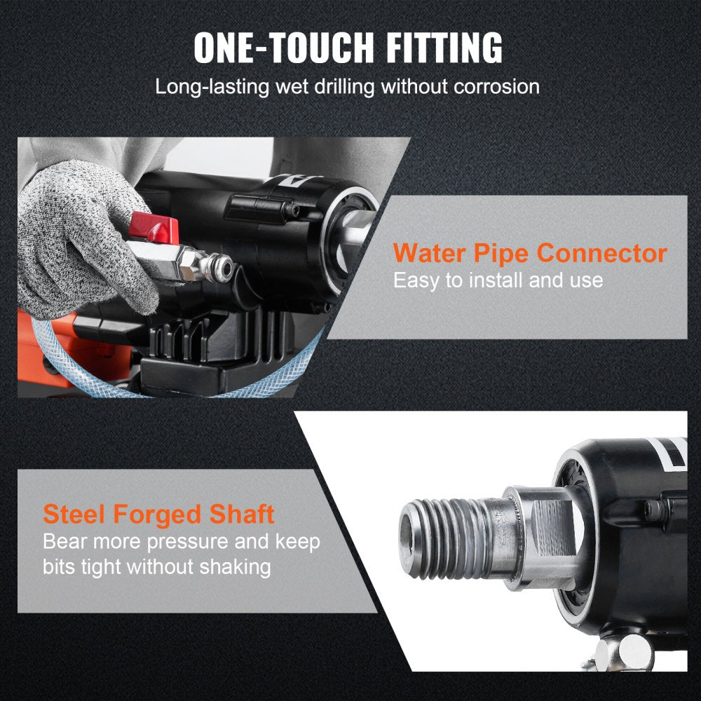 VEVOR Diamond Core Drilling Machine, 8in Wet&Dry Concrete Core Drill Rig with Stand, 750RPM Speed & 1-1/4" 5/8" Thread & Lifting Handle, 8in Drilling Diameter for Concrete Brick Block Stone, 2500W 