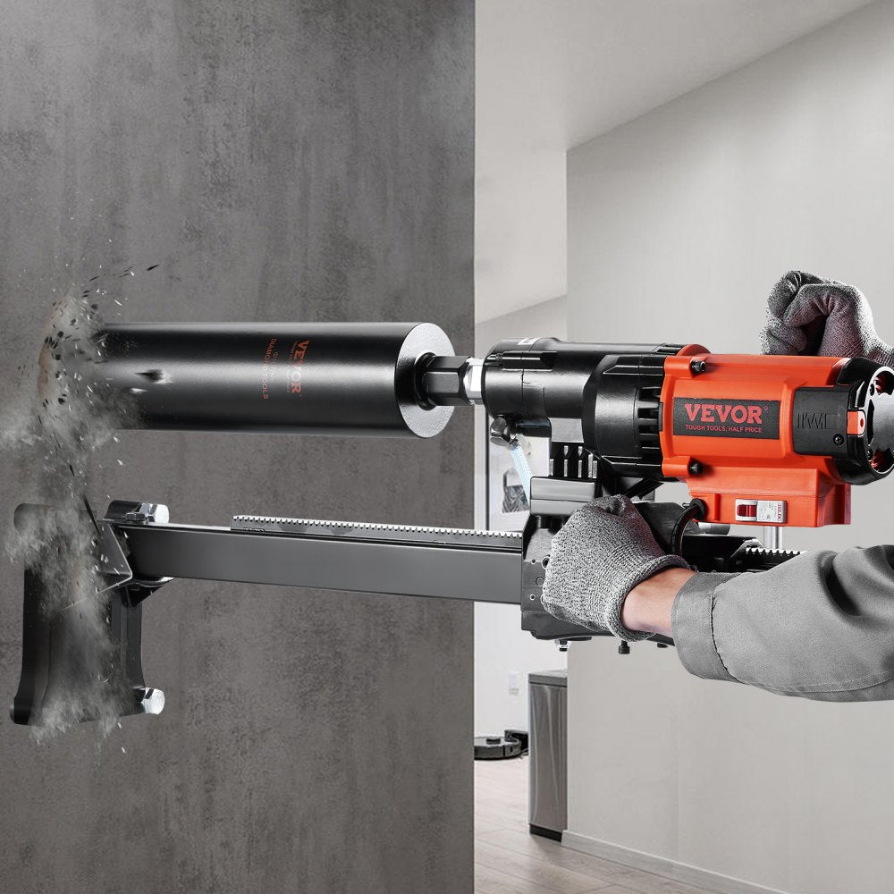VEVOR Diamond Core Drilling Machine, 8in Wet&Dry Concrete Core Drill Rig with Stand, 750RPM Speed & 1-1/4" 5/8" Thread & Lifting Handle, 8in Drilling Diameter for Concrete Brick Block Stone, 2500W 