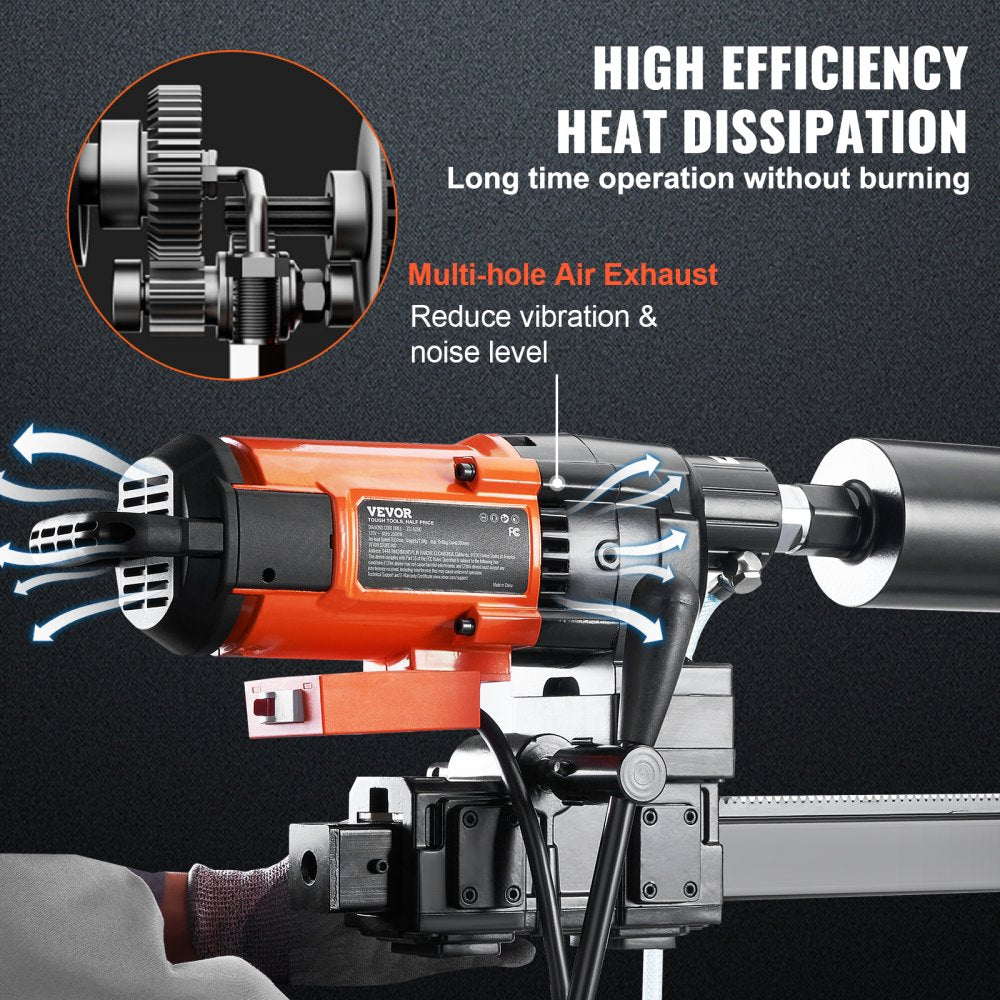VEVOR Diamond Core Drilling Machine, 10in Wet Concrete Core Drill Rig with Stand Wheels, 750RPM Speed & 1-1/4" Thread & Lifting Handle, 10in Drilling Diameter for Concrete Brick Block Stone, 2500W 