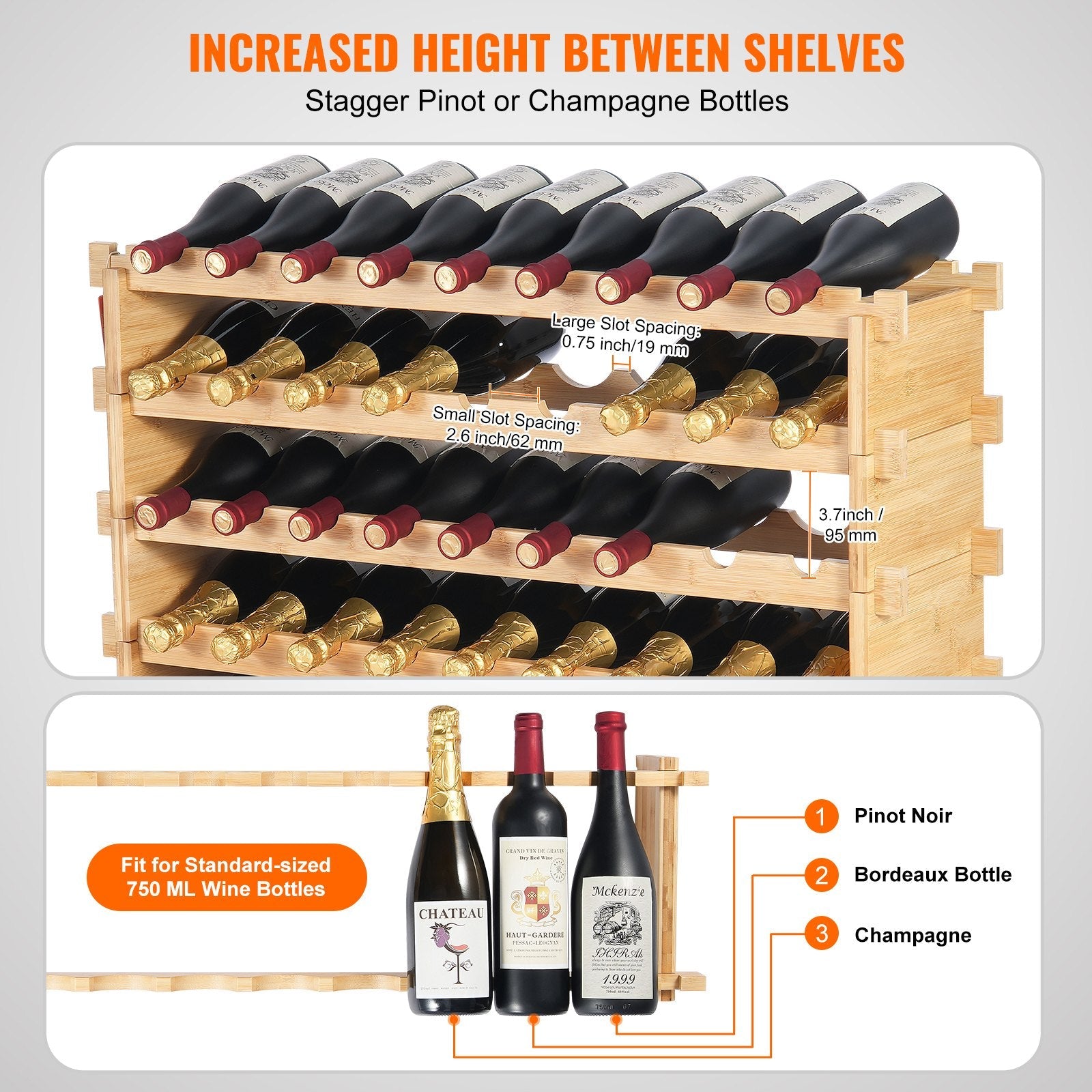 VEVOR 72 Bottle Upgrade Modular Wine Rack Bamboo Wood Display Shelf 8-Tier 