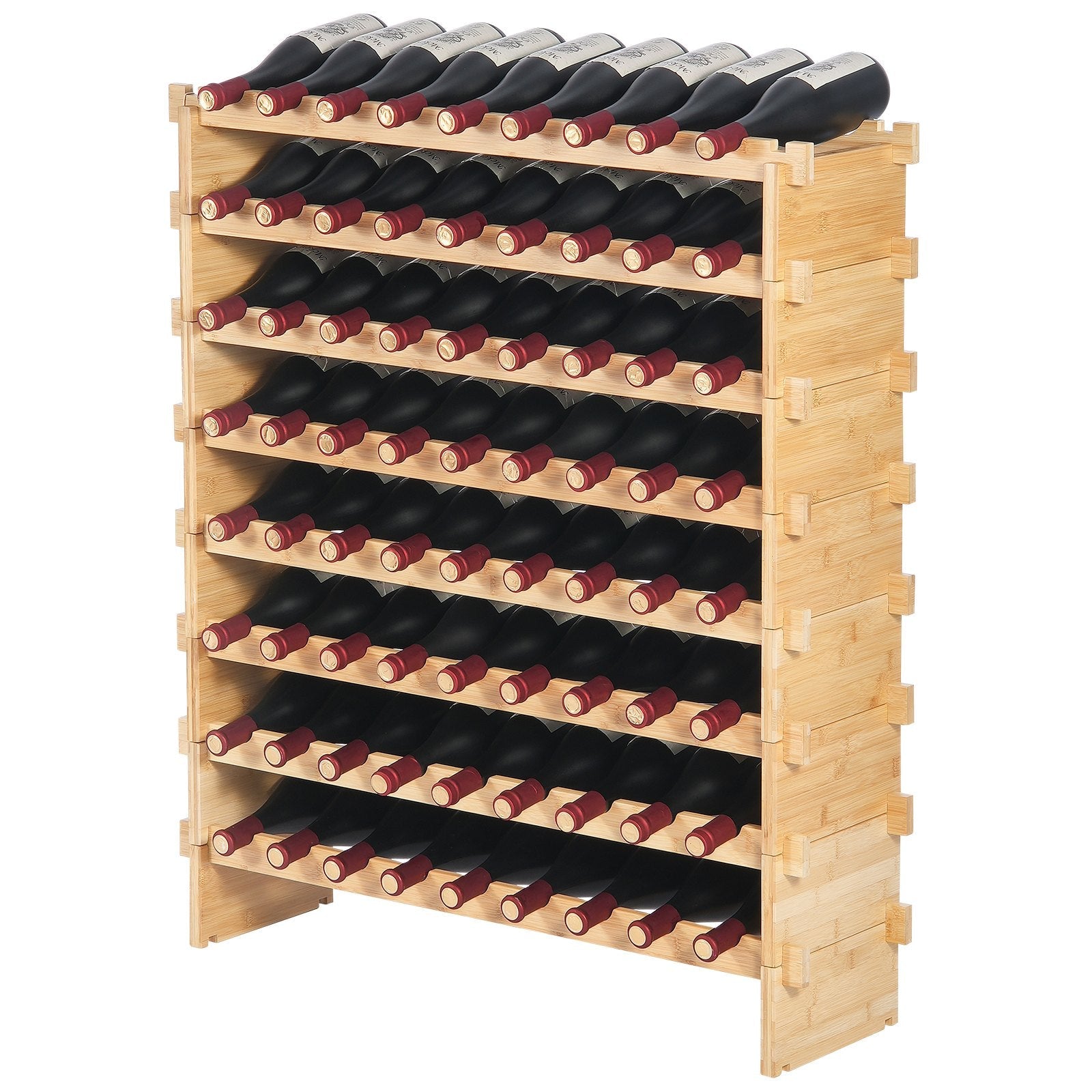 VEVOR 72 Bottle Upgrade Modular Wine Rack Bamboo Wood Display Shelf 8-Tier 
