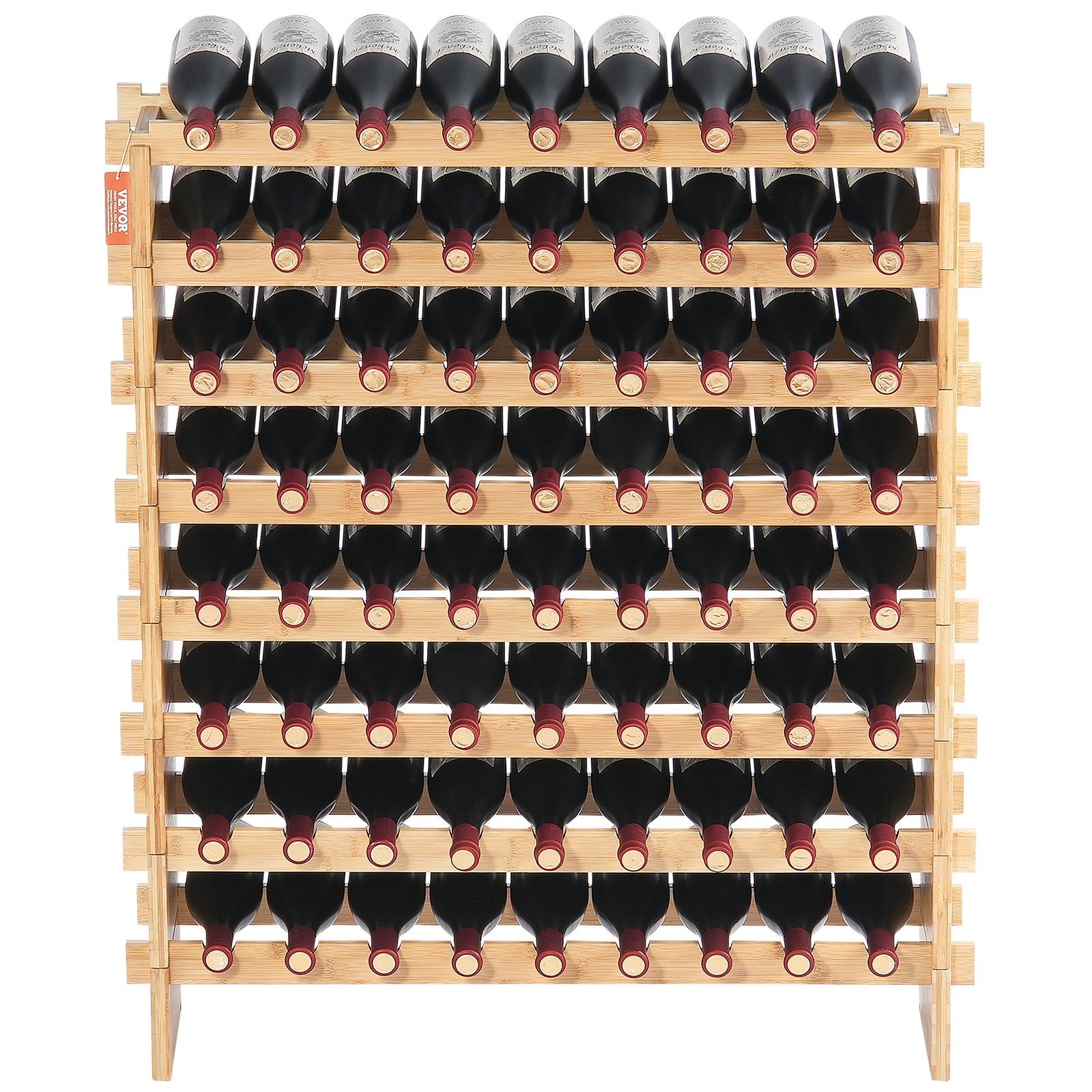 VEVOR 72 Bottle Upgrade Modular Wine Rack Bamboo Wood Display Shelf 8-Tier 