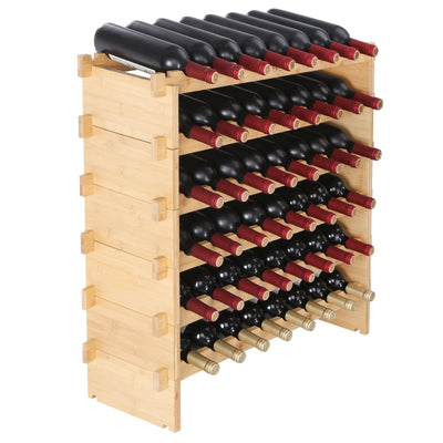 VEVOR 48 Bottle Stackable Modular Wine Rack, 6-Tier Solid Bamboo Wood Storage Racks, Floor Freestanding Wines Holder Display Shelf, Wobble-Free Shelves for Kitchen, Bar, and Cellar (Natural Color) 