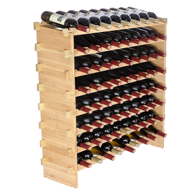 VEVOR 72 Bottle Stackable Modular Wine Rack, 8-Tier Solid Bamboo Wood Storage Racks, Floor Freestanding Wines Holder Display Shelf, Wobble-Free Shelves for Kitchen, Bar, and Cellar (Natural Color) 