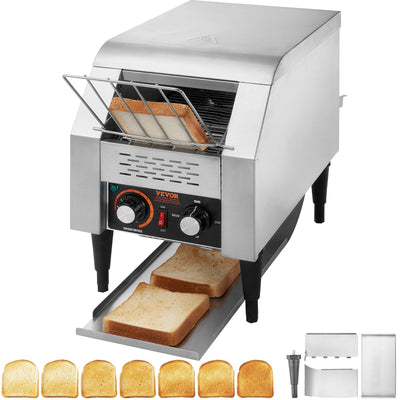 VEVOR Commercial Conveyor Toaster, 150 Slices/Hour Conveyor Belt Toaster, Heavy Duty Stainless Steel Commercial Toaster Oven, Electric  Restaurant Commercial Toaster for Toast Bun, Bagel, Bread 