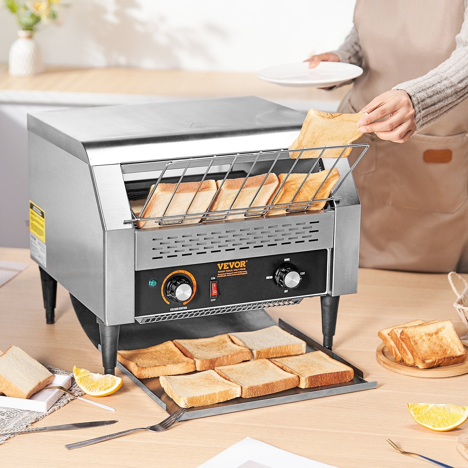 VEVOR Commercial Conveyor Toaster, 450 Slices/Hour Conveyor Belt Toaster, Heavy Duty Stainless Steel Commercial Toaster Oven, Electric  Restaurant Commercial Toaster for Toast Bun, Bagel, Bread 