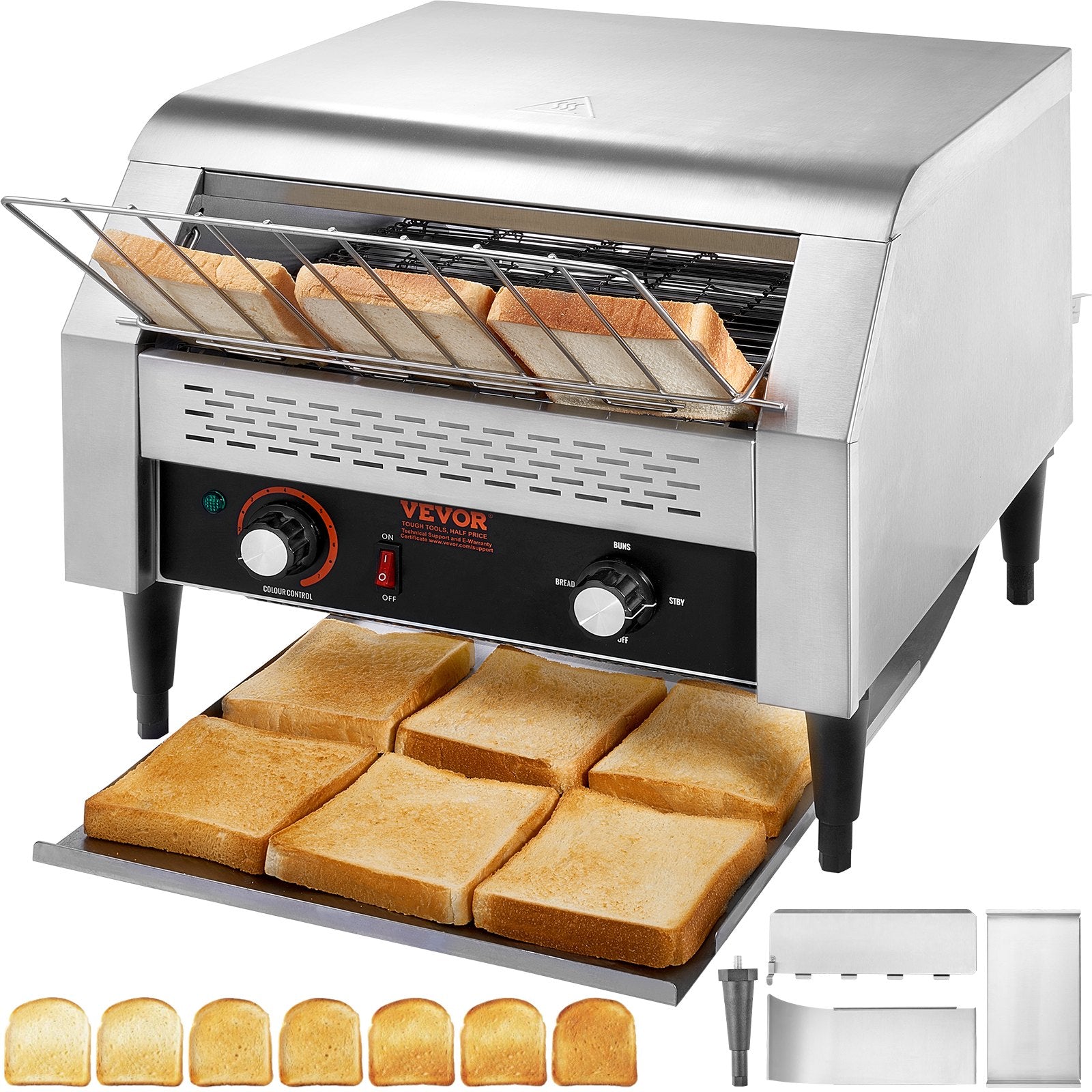 VEVOR Commercial Conveyor Toaster, 450 Slices/Hour Conveyor Belt Toaster, Heavy Duty Stainless Steel Commercial Toaster Oven, Electric  Restaurant Commercial Toaster for Toast Bun, Bagel, Bread 