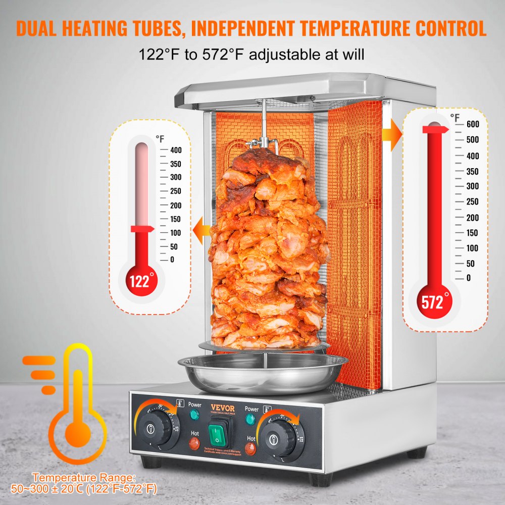VEVOR Shawarma Grill Machine, 13 lbs Capacity, Chicken Shawarma Cooker Machine with 2 Burners, Electric Vertical Broiler Gyro Rotisserie Oven Doner Kebab Machine, for Home Restaurant Kitchen Parties 