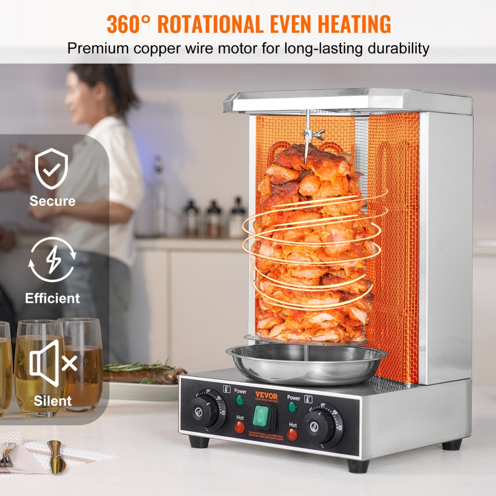 VEVOR Shawarma Grill Machine, 13 lbs Capacity, Chicken Shawarma Cooker Machine with 2 Burners, Electric Vertical Broiler Gyro Rotisserie Oven Doner Kebab Machine, for Home Restaurant Kitchen Parties 