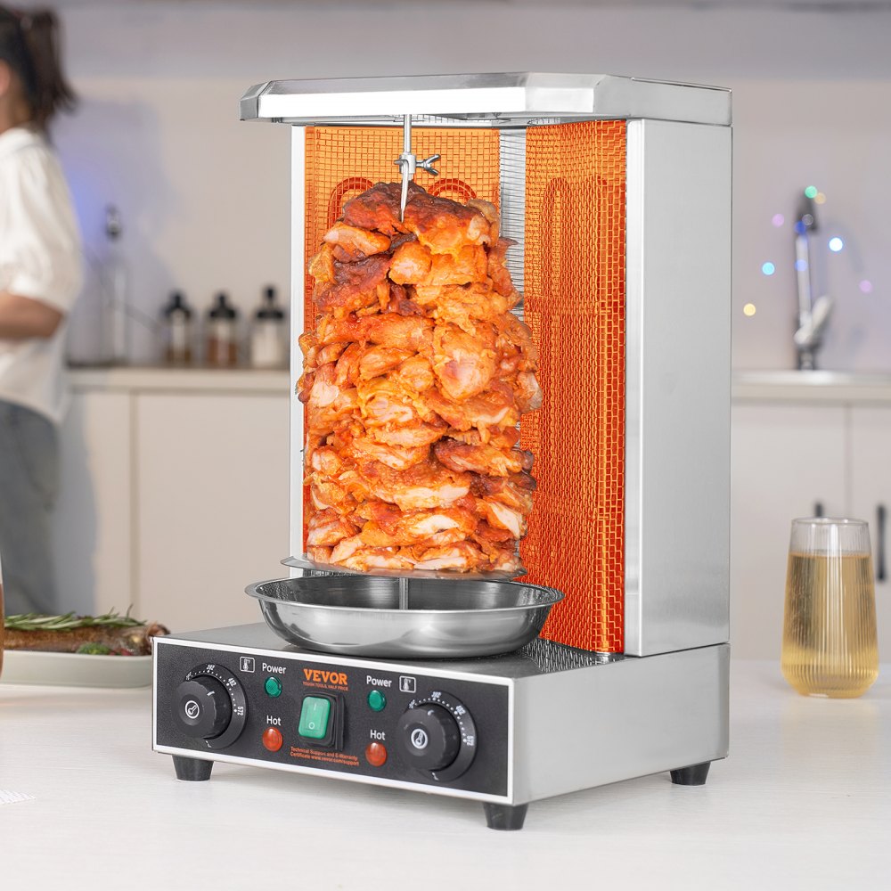 VEVOR Shawarma Grill Machine, 13 lbs Capacity, Chicken Shawarma Cooker Machine with 2 Burners, Electric Vertical Broiler Gyro Rotisserie Oven Doner Kebab Machine, for Home Restaurant Kitchen Parties 