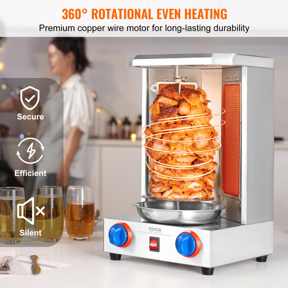 VEVOR Shawarma Grill Machine, 13 lbs Capacity, Chicken Shawarma Cooker Machine with 2 Burners, Gas Vertical Broiler Gyro Rotisserie Oven Doner Kebab Machine, for Home Restaurant Kitchen Parties 