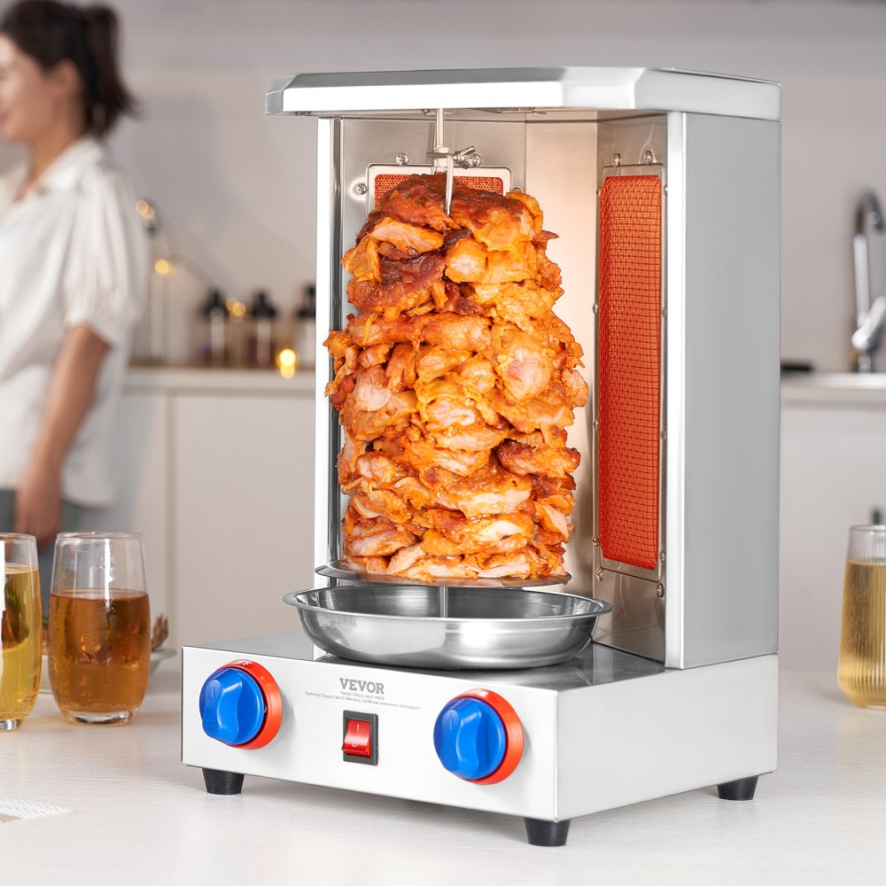 VEVOR Shawarma Grill Machine, 13 lbs Capacity, Chicken Shawarma Cooker Machine with 2 Burners, Gas Vertical Broiler Gyro Rotisserie Oven Doner Kebab Machine, for Home Restaurant Kitchen Parties 