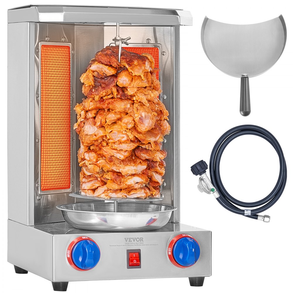 VEVOR Shawarma Grill Machine, 13 lbs Capacity, Chicken Shawarma Cooker Machine with 2 Burners, Gas Vertical Broiler Gyro Rotisserie Oven Doner Kebab Machine, for Home Restaurant Kitchen Parties 
