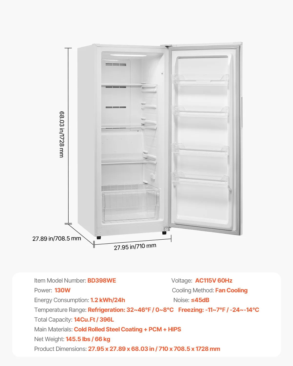 VEVOR Convertible Freezer/Refrigerator 14 Cu.Ft Frost Free Upright Freezer Home