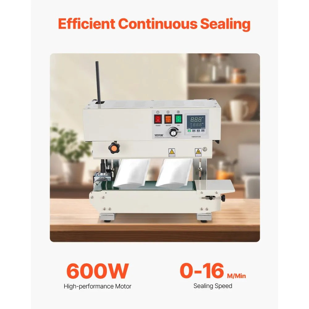Continuous Bag Band Sealing Machine, 600W with Digital Temperature Control