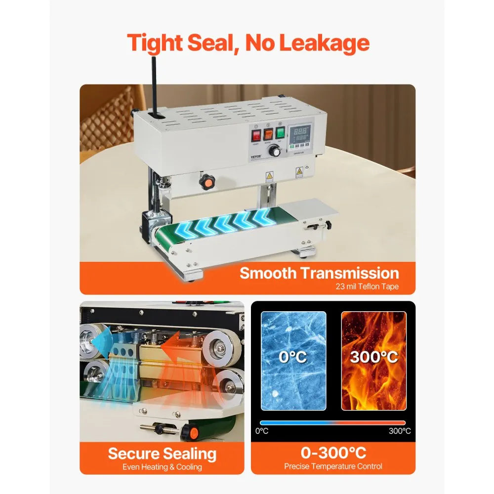 Continuous Bag Band Sealing Machine, 600W with Digital Temperature Control