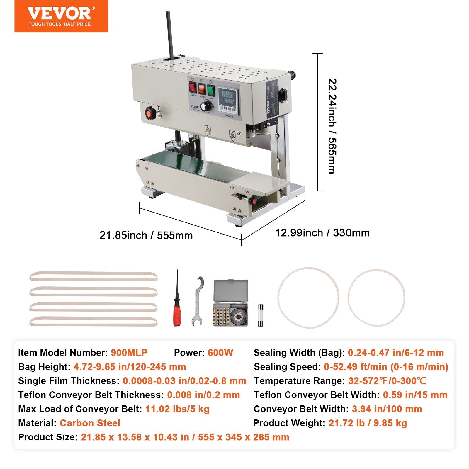 VEVOR Continuous Bag Band Sealing Machine Vertical Band Sealer Carbon Steel 