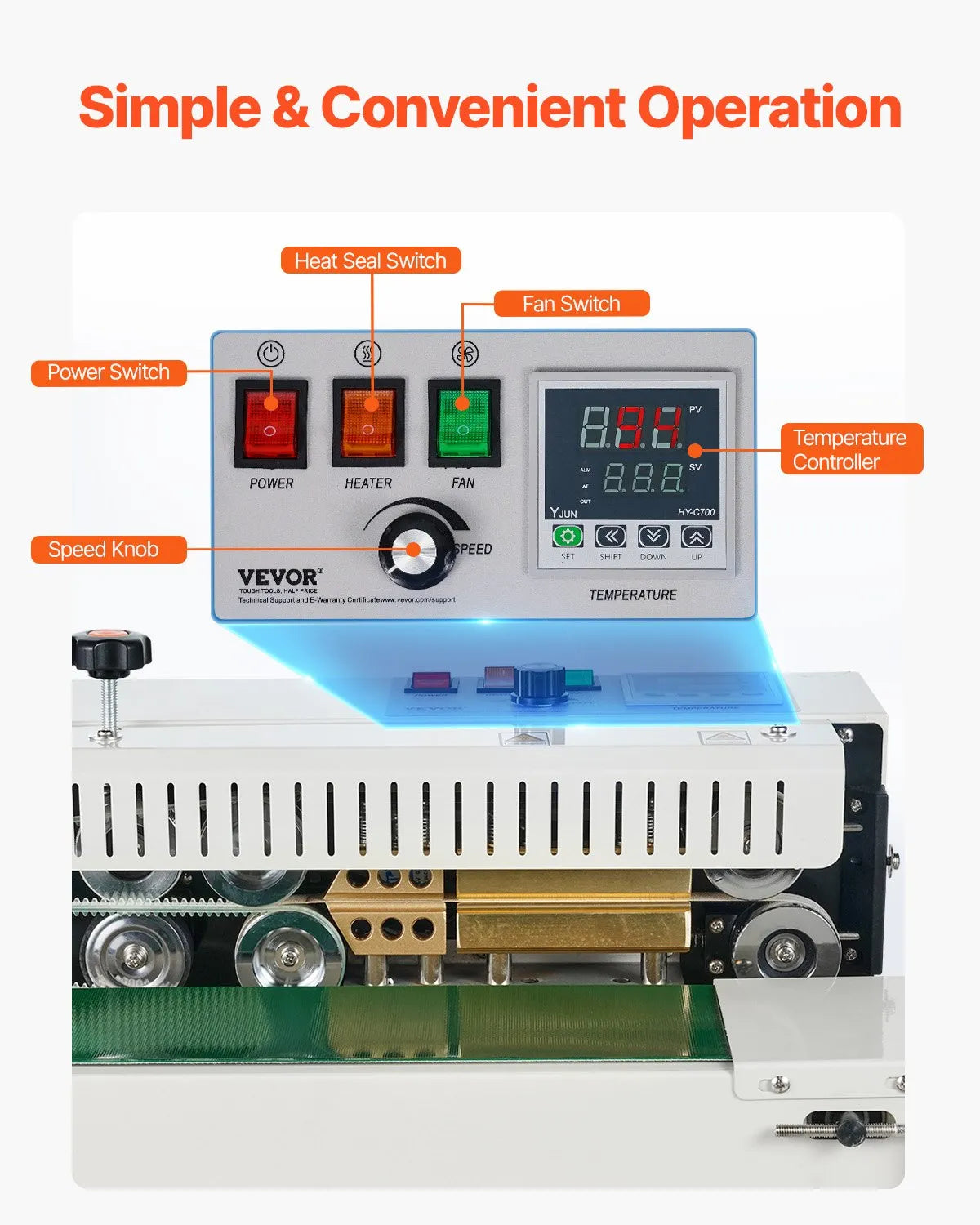 Continuous Bag Band Sealing Machine, 600W with Digital Temperature Control