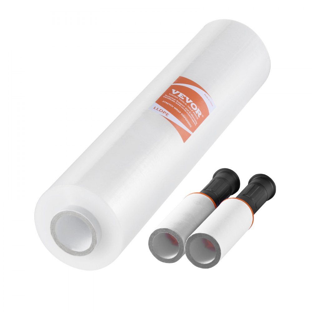 VEVOR Stretch Film, 15 inches x 1000 feet, 1 Pack, 60 Gauge Industrial Strength Clear Durable Stretch Wrap Roll, Heavy Duty Shrink Film Stretch Wrap with Handles for Pallet Wrapping Shipping Moving 