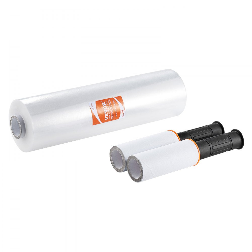 VEVOR Stretch Film, 15 inches x 1000 feet, 1 Pack, 60 Gauge Industrial Strength Clear Durable Stretch Wrap Roll, Heavy Duty Shrink Film Stretch Wrap with Handles for Pallet Wrapping Shipping Moving 