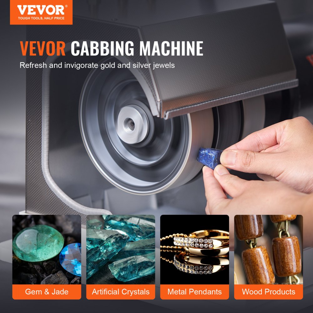 VEVOR Cabbing Machine, 6" 2HP 1800rpm Efficient, Lapidary Rock Grinder Polisher With Lamp & Water Pump, Gem Faceting Machine, Rock Grinding Machine for Gem Jade Stone, Create Cabochons for Necklaces 