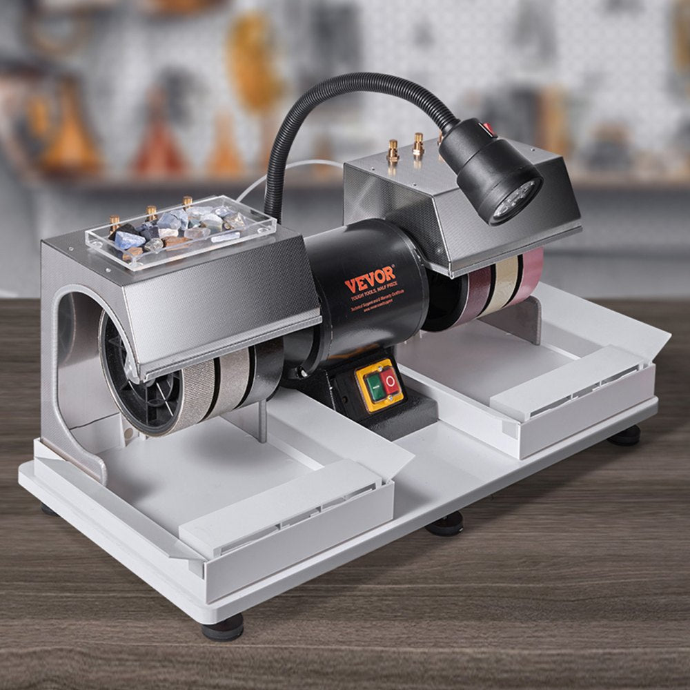 VEVOR Cabbing Machine, 6" 2HP 1800rpm Efficient, Lapidary Rock Grinder Polisher With Lamp & Water Pump, Gem Faceting Machine, Rock Grinding Machine for Gem Jade Stone, Create Cabochons for Necklaces 